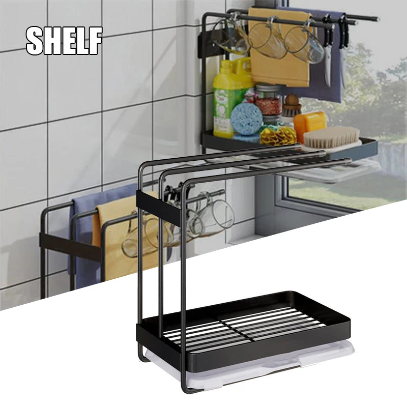 

Kitchen Wall-mounted Stainless Steel Rag Rack With Drain Pan Punch-free Multi-layer Strong Load-bearing Kitchen Sponge Holder