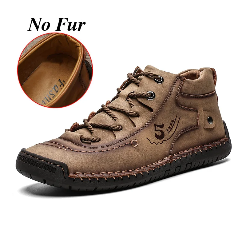 no fur khaki Модные мужские кожаные ботинки; мужские теплые зимние ботинки на меху; зимняя обувь; удобные мужские теплые ботинки из спилка высокого качества; 48 - Цвет: no fur khaki