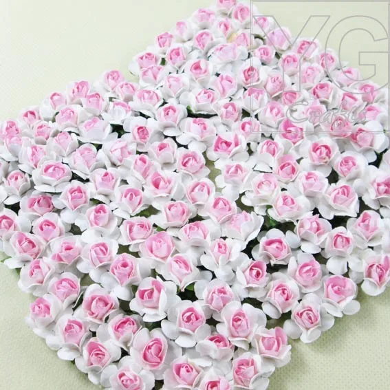 Хорошее качество двухцветные розовые бумажные мини цветы настоящие рисунки
