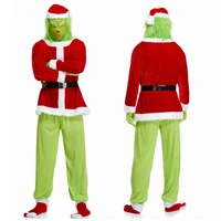 grinch costume halloween christmas santa costume cosplay costume santa scary green hair monster with mask