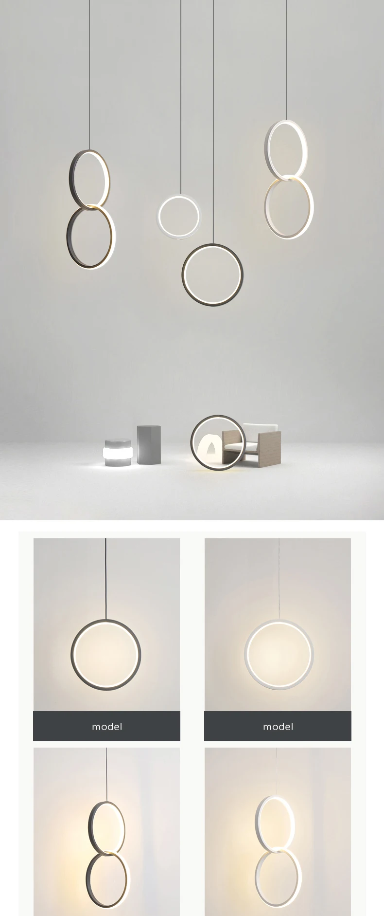 new Circle Rings Modern led chandelier for bedroom bedside dining room bar white or black color led chandeliers 90-260V