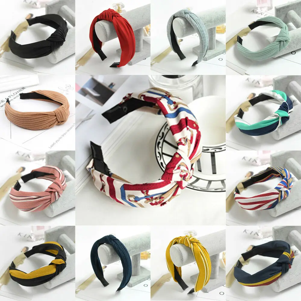 Twist Hairband 2019 Women Fashion Headband Bow Knot Cross Tie Headwrap Hair Band Hoop Black Red Green Gray |