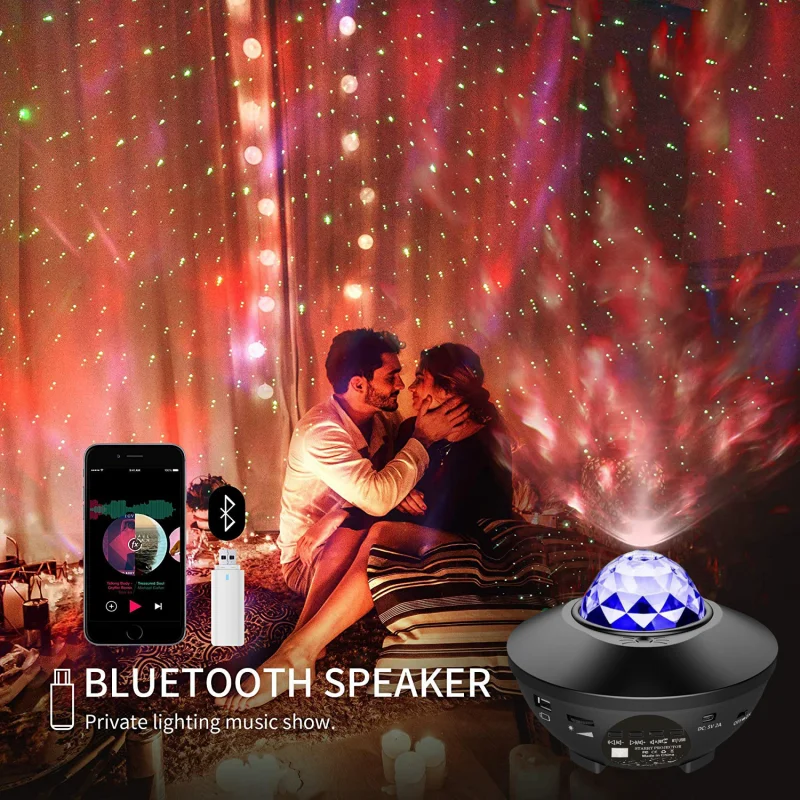 Projector Starry Sky LED Night Lights Galaxy Star with Ocean Wave Music Speaker Nebula Ceiling Lamp Led lights for Room Gift | Лампы и