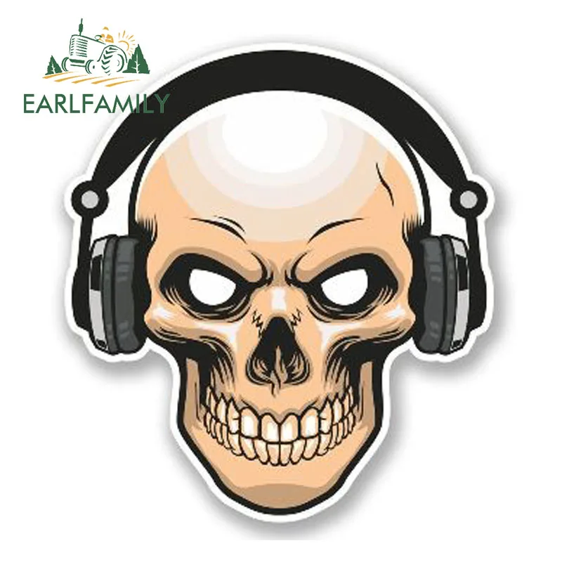 EARLFAMILY 13 см x 12 Автомобильная наклейка череп с наушниками Виниловая для ноутбука