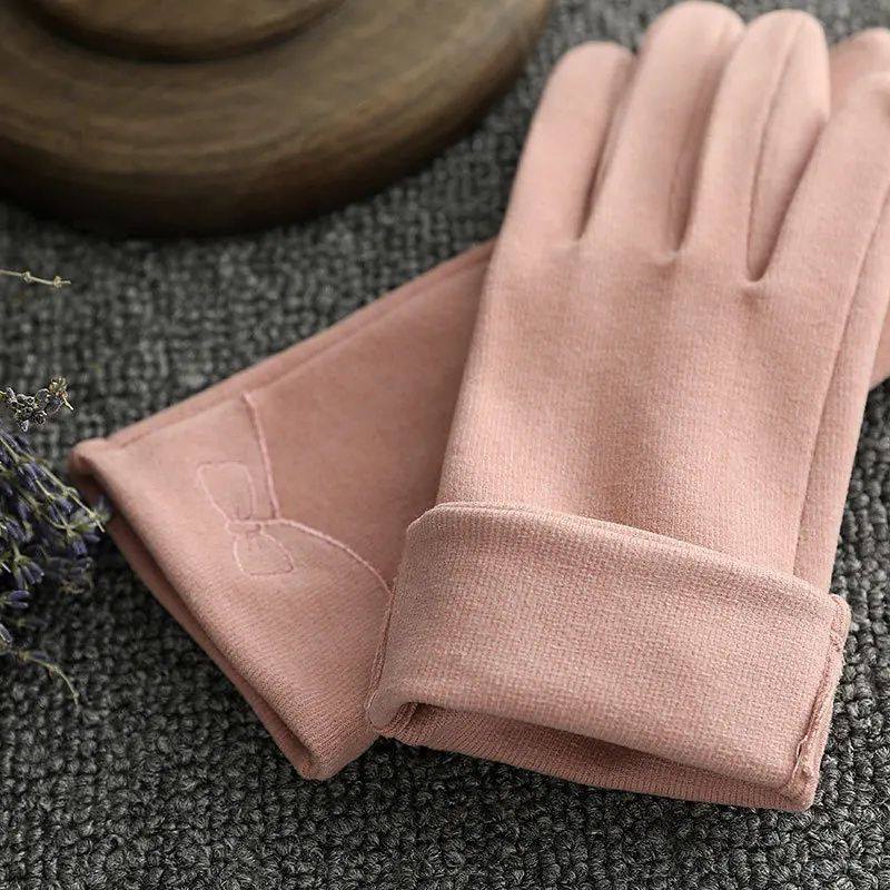 

Winter Women Keep Warm Touch Screen Gloves Thin Add Cashmere Cycling Elegant Female Bow-knot Elasticity Soft Mittens