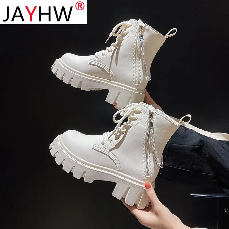 

Женские ботинки-мартинсы JAYHW, зимние новые ботинки в британском стиле из хлопка, осенние модные женские ботильоны из искусственной кожи с вы...