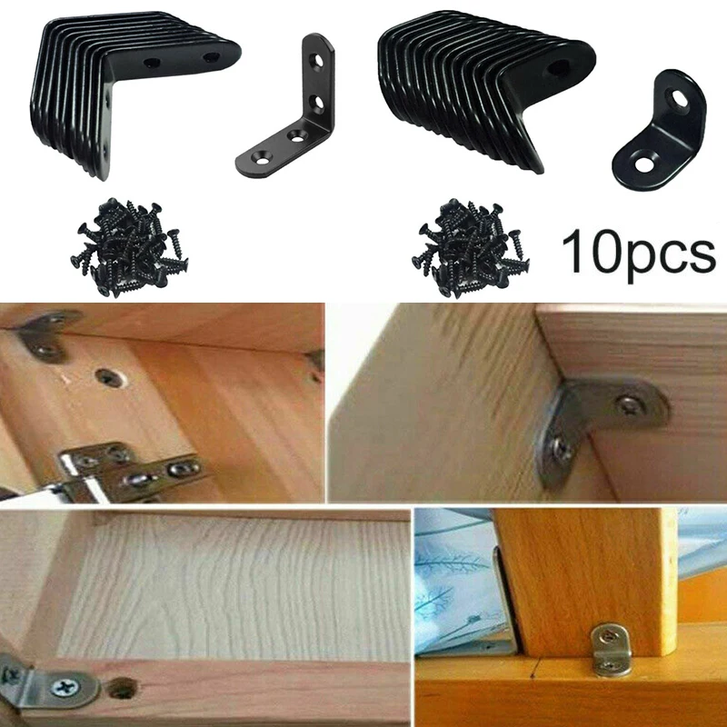 

10pcs Right Angle Bracket Support Iron L-Shaped Furniture Cabinet Joint With Screws Table Cabinet Corner Joint Accessories