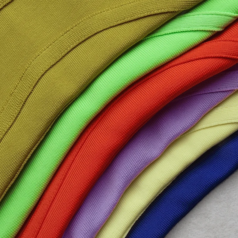 

High Quality Pink Yellow Knee Length Rayon Bandage Dress Evening Party Elegant Dress