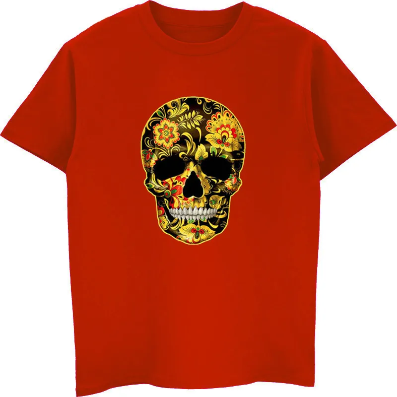 Flower Skull T-Shirts Candy Day Of The Dead Mexico Sugar Gothic Tops Tee Shirts Men Short Sleeve Cotton Tshirt Tees | Мужская одежда