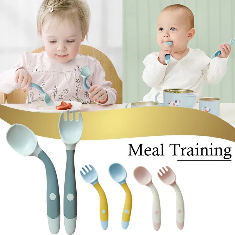 

Spoon for Baby Utensils Set Auxiliary Food Toddler Learn To Eat Training Bendable Soft Fork Infant Children Tableware