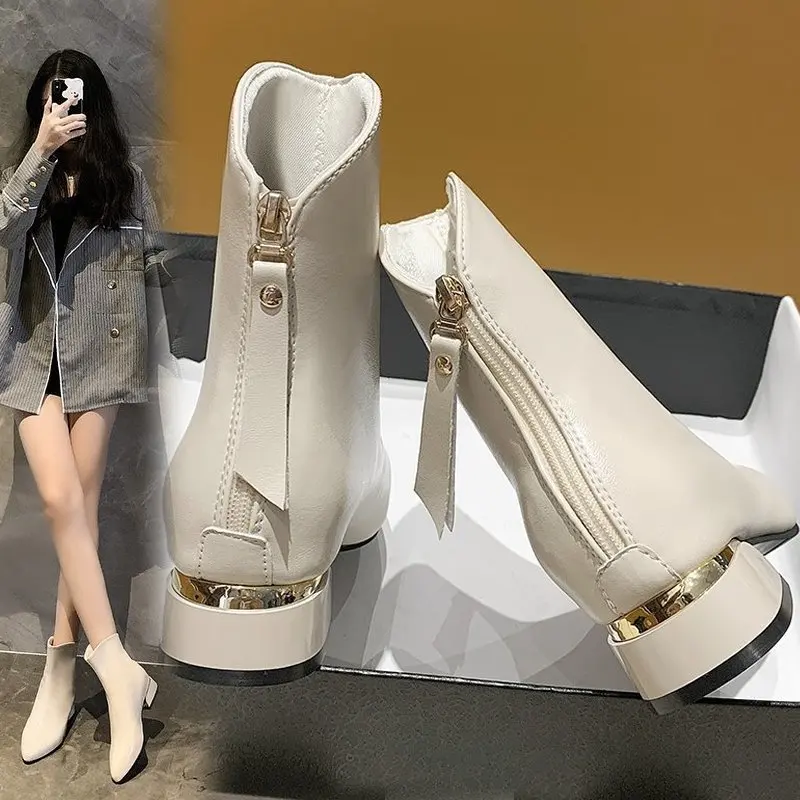 

Short Boots 2022 Spring And Autumn New Style European And American Pointed Martin Boots Casual Women's Leather Boots