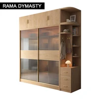 Fashion Wardrobe Large Capacity Storage Double Hanging Assembly Cabinet Reinforced Sliding Wooden Closet Furniture