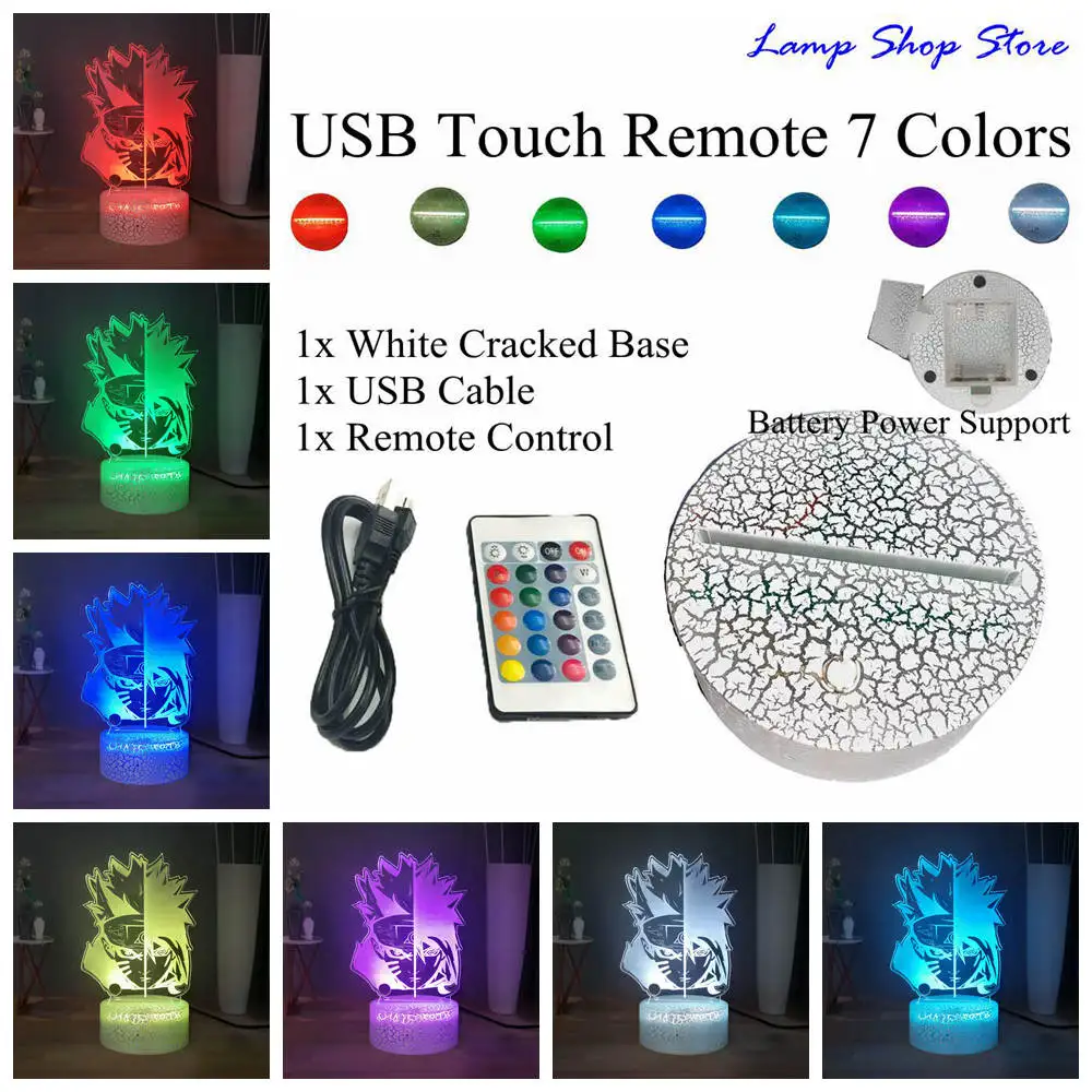 W-USB Remote 7 Color Наруто Uzumaki 3D иллюзия Лампа японского аниме USB переключатель разноцветный светодиодный ночник для спальни декоративное освещение для дома - Испускаемый цвет: W-USB Remote 7 Color
