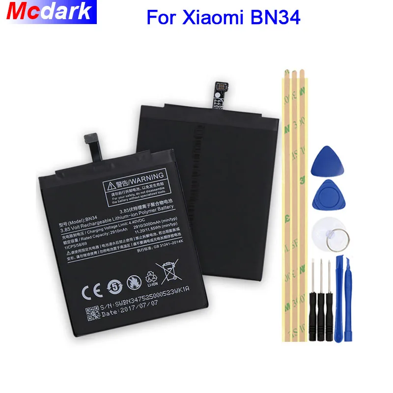 Mcdark 2860 мА/ч BN34 Смартфон батарея для Xiaomi Redmi 5A смартфон аккумуляторная мобильный