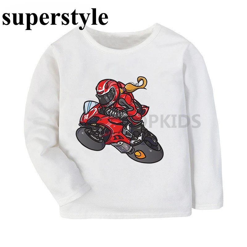Детские футболки для мальчиков с длинным рукавом и принтом мотоцикла мотокросса