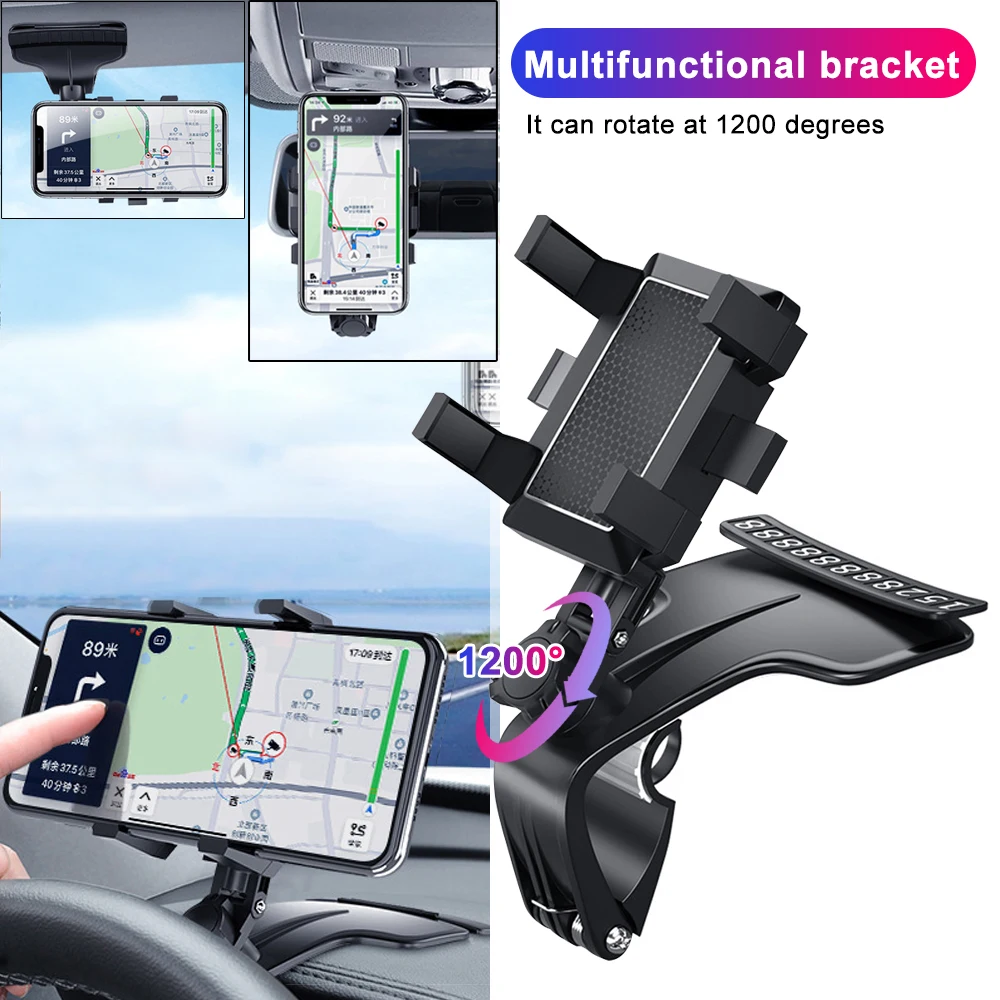 

Multifunctional Car Mobile Phone Bracket With Parking Card 360 Degree Sun Visor Mirror Dashboard Mount GPS Stand Phone Holder