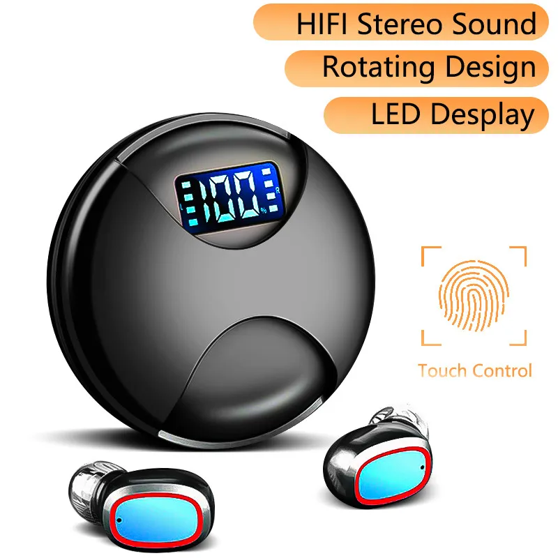 

Wireless Headphones Touch Control Bluetooth V5.0 Earphones Rotation LED Display Sports Earbuds Headsets For Xiaomi Huawei phone
