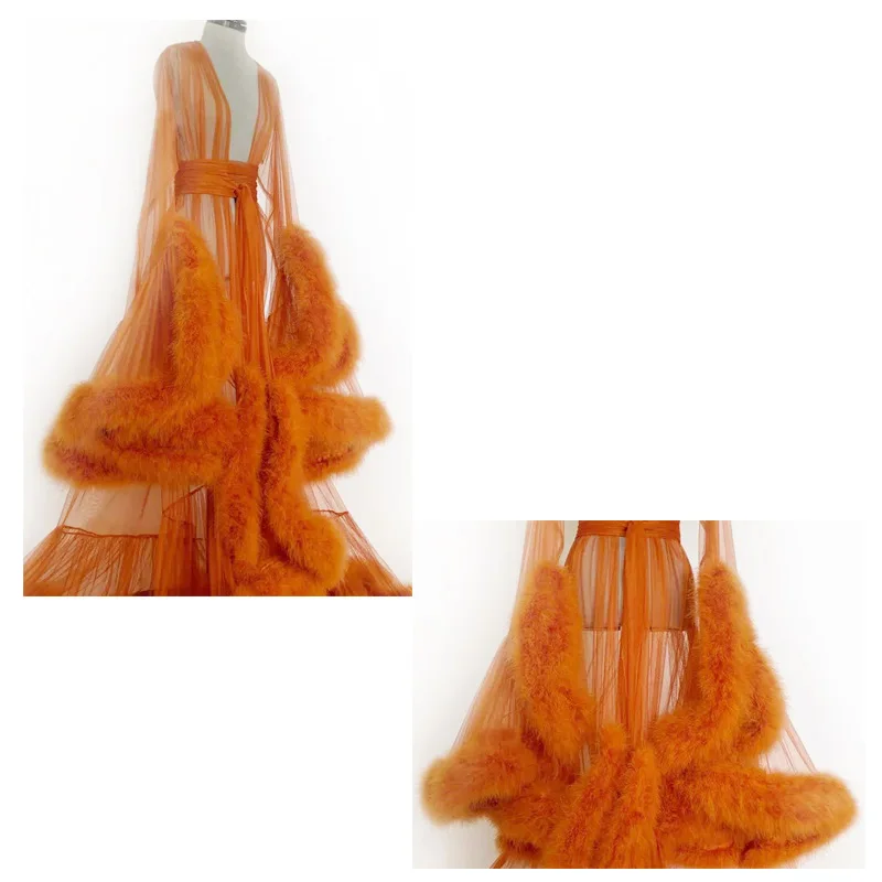 Women's Feather Edge Tulle Illusion Long Bridal Robe Wedding Scarf New Custom Made