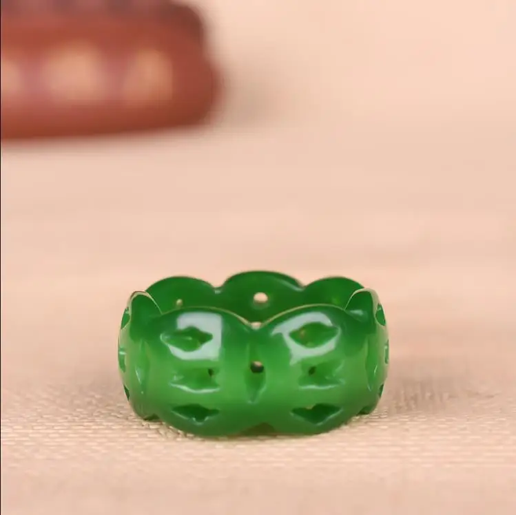 Зеленое нефритовое кольцо ювелирные изделия китайская резная Мода натуральный
