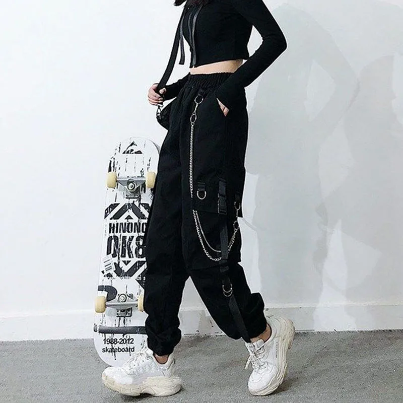 

Women Elastic Waist Loose Streetwear Cargo Pants Female Fashion Ankle-length Jogging Sport Trousers Ladies Plus Szie Casual Pant