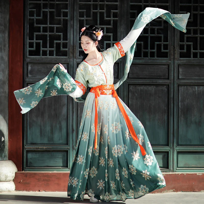 

New Ancient Elegant Hanfu For Women Chinese Traditional Daily Clothes Tang Dynasty Dunhuang Flying Dance Stage Clothes VO1126
