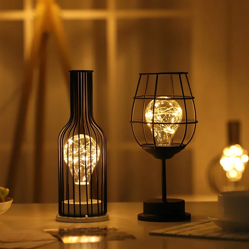Nordic lamp iron decorative lamp red wine cup red wine bottle copper wire lamp LED decorative night la