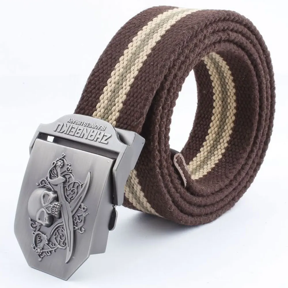 Style4 Coffee Stripe Мужской ремень, уплотненный холст, Нью-Йорк щит, ремни, военный пояс, армейский тактический ремень, высокое качество, ремень 110, 140 см, 10 цветов - Цвет: Style4 Coffee Stripe