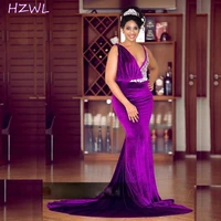 purple velvet mermaid evening gowns sexy deep v neck sleeveless prom dresses sweep train sequined vestidos de fiesta party dress