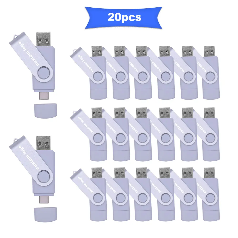 

20pcs/lot Colorful Type C OTG Usb Flash Drive 128GB 64GB Real Capacity Pendrive 32GB 16GB Memoria usb 2.0 8GB 4GB Free Logo Gift