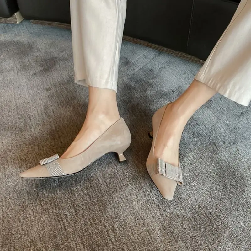 

KemeKiss Real Leather Women Pumps Bowknot Fashion High Heel Shoes Woman New Arrival Spring Office Lady Daily Footwear Size 34-39