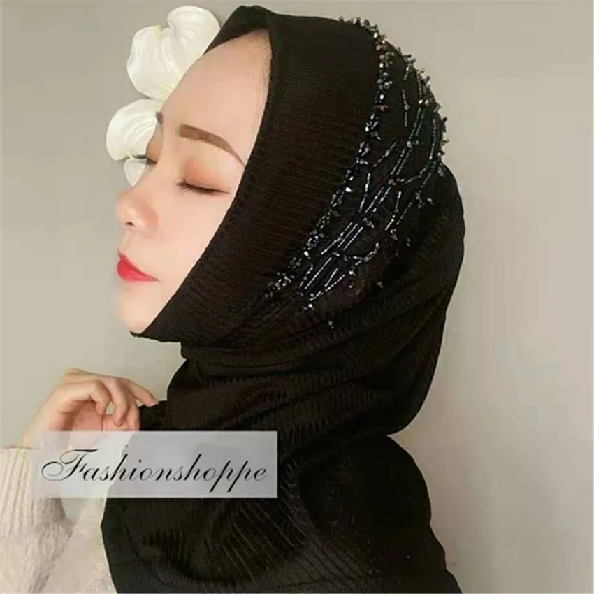 Модный женский мусульманский головной платок однотонный цветочный