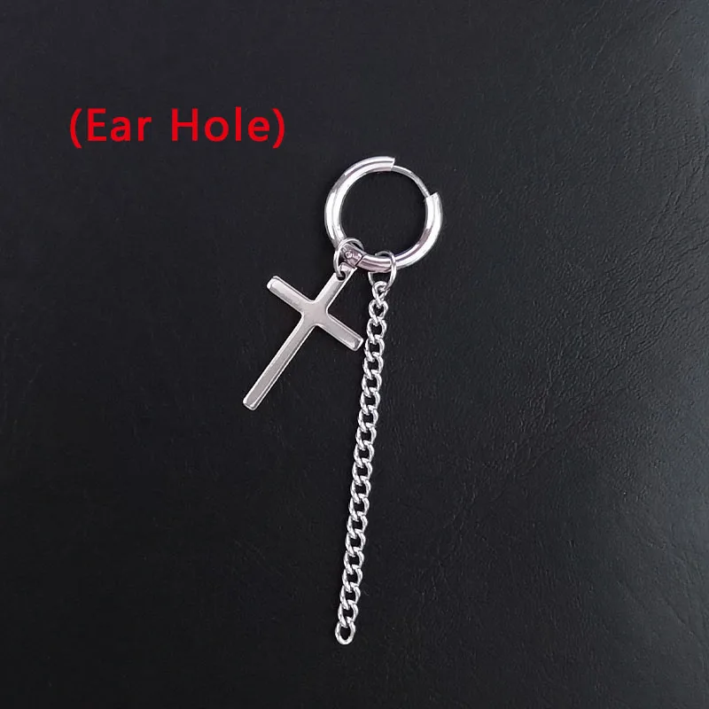 7 Cross Ear Hole Серьги в стиле панк из нержавеющей стали, зажим для женщин и мужчин, перо, лезвие, крест конус кисточка, цепочка, подвеска для мальчиков и девочек, рок, хип-хоп серьги-гвоздики - Окраска металла: 7 Cross Ear Hole