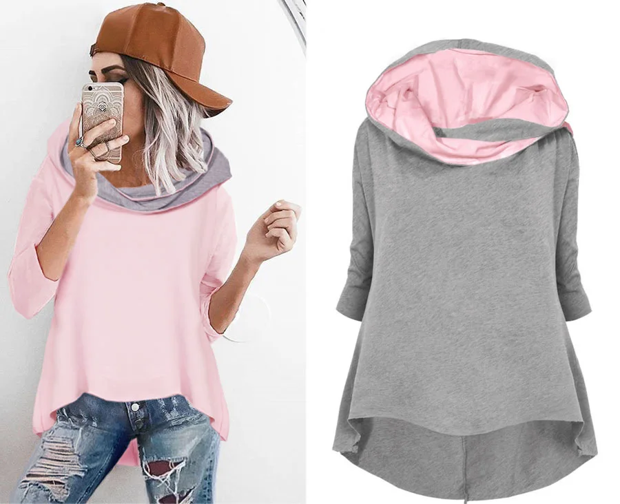 

2020 new style solid street wear hooded woman sweatshirt fashion long sleeve pullover female sweatshirt