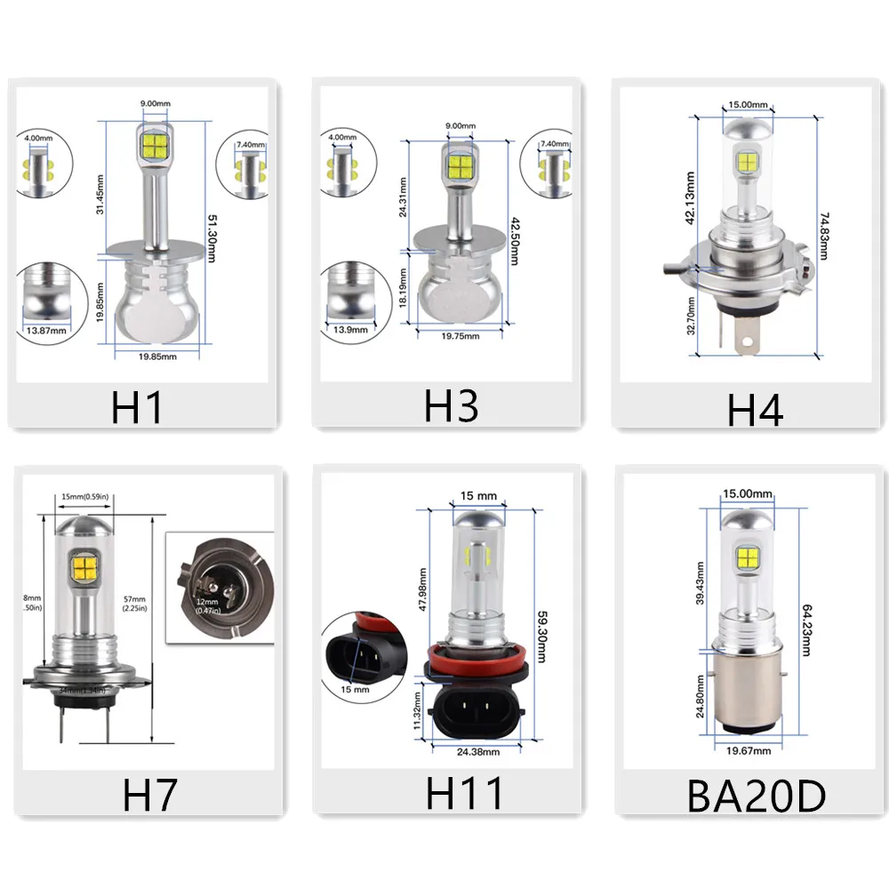 Bevinsee H7 светодиодный фонарь для мотоцикла H1 H3 H4 H7 H11 BA20D лампы 6500K для внедорожников ATV грузовиков UTV грузовиков автомобилей противотуманных фар супер белая лампа