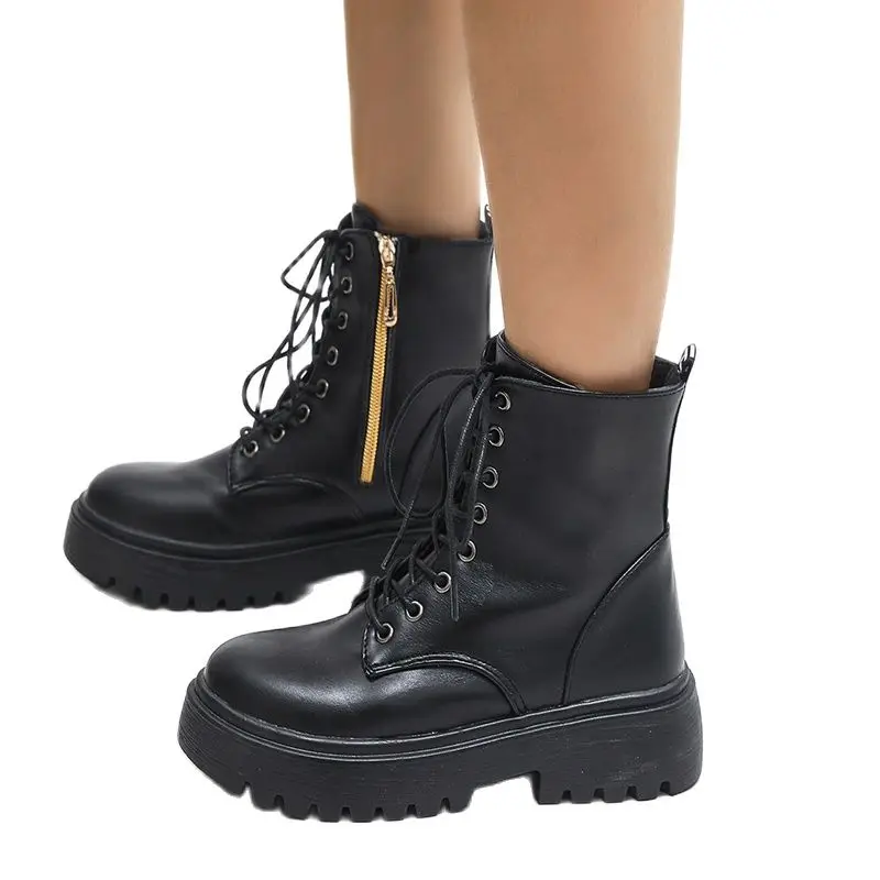 

Женские ботинки, зимние ботинки Martin для женщин, рыцарские ботинки с круглым носком на толстом каблуке, обувь на платформе в стиле панк, ботил...