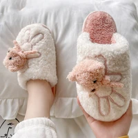 winter women home slippers comfortable hairy warm shoes couple cartoon bear slides short plush christmas gift cotton slippers