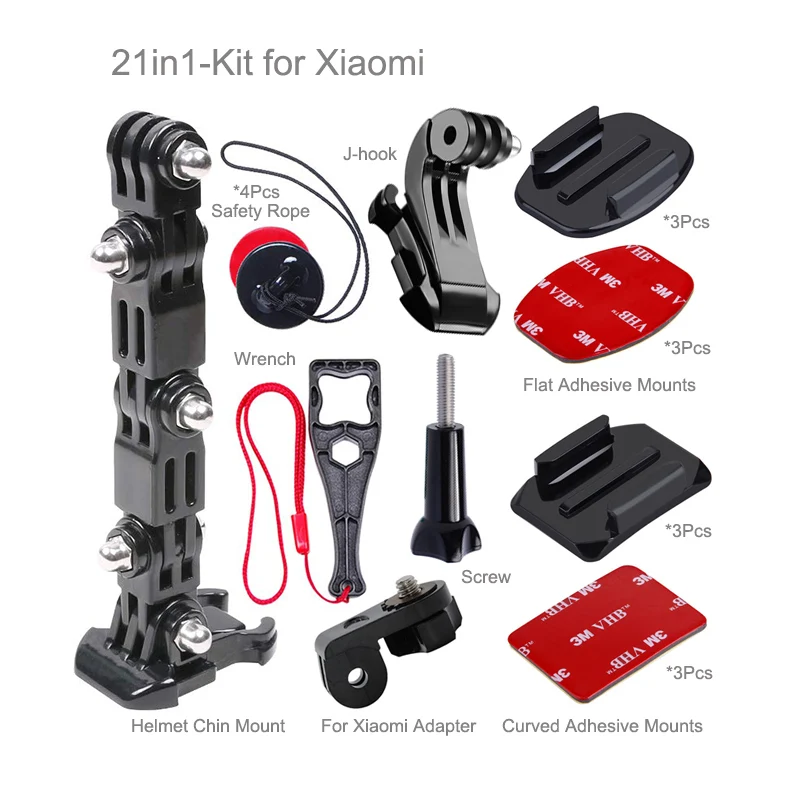 For Xiaomi 21в1 передняя сторона шлем аксессуар набор j-крюк Пряжка база Поддержка крепление для GoPro Hero 8 7 6 5 Yi 4K Sjcam Eken для Go Pro комплекты - Цвет: For Xiaomi