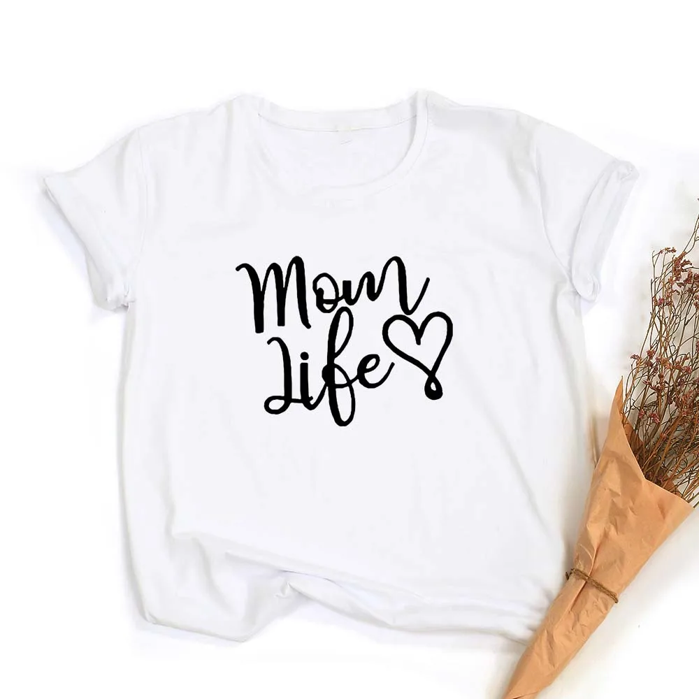 Футболка женская летняя с круглым вырезом и надписью Mom Life|Футболки| |