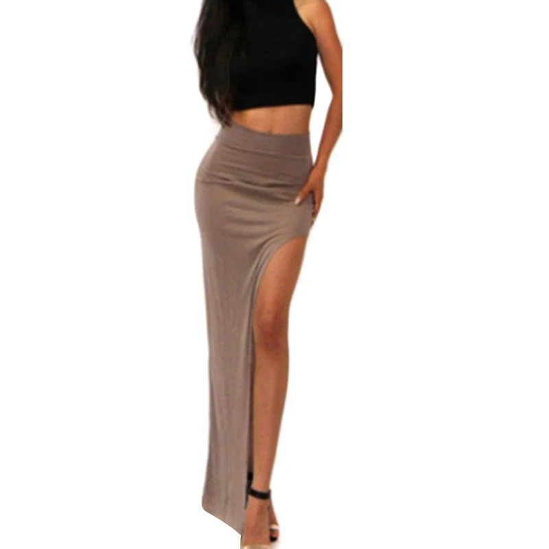 

New Fashion Charming Sexy Women Lady Long Skirts Open Side Split Skirt Long High Waist High Slit Maxi Skirt Black