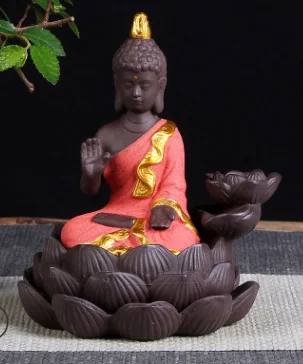 

Sitting Lotus Bodhisattva God Buddha Statue Backflow Incense Burner ornament Ceramic Cone Censer Incense home decoration p3369