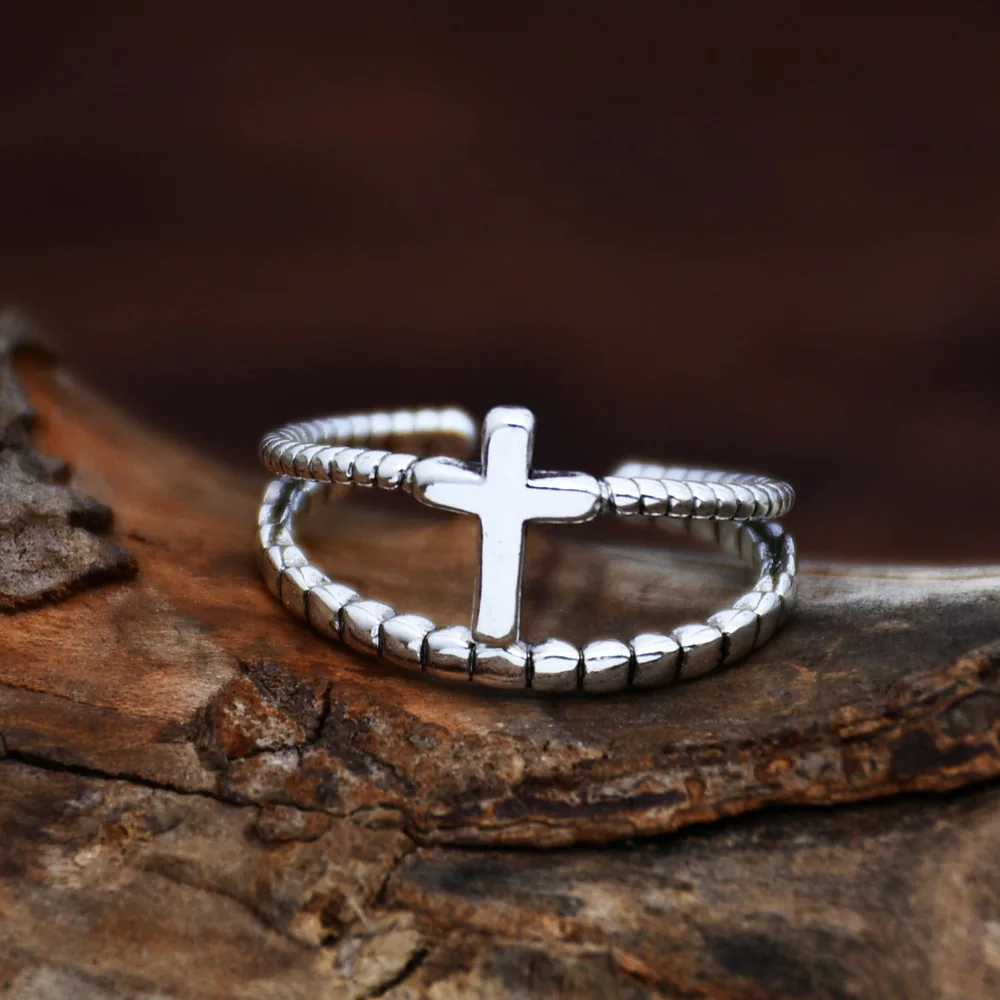 

Vintage Silver Color Rings For Women Bohemian Star Cross Open Twist Adjustable Rings New Gothic Couple Ring Finger Jewelry