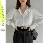 Стильная женская рубашка с лацканами, весна-лето 2021, белая, модная, рабочая, с длинным рукавом, тонкая, повседневная, женская, Blusas Mujer, уличная одежда