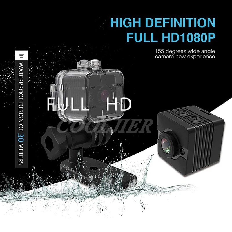 Мини видеокамера HD с ночным видением на водонепроницаемом корпусе для записи движения на открытом воздухе для спорта, видеонаблюдения маленького дома, безопасности ребенка и домашних животных.