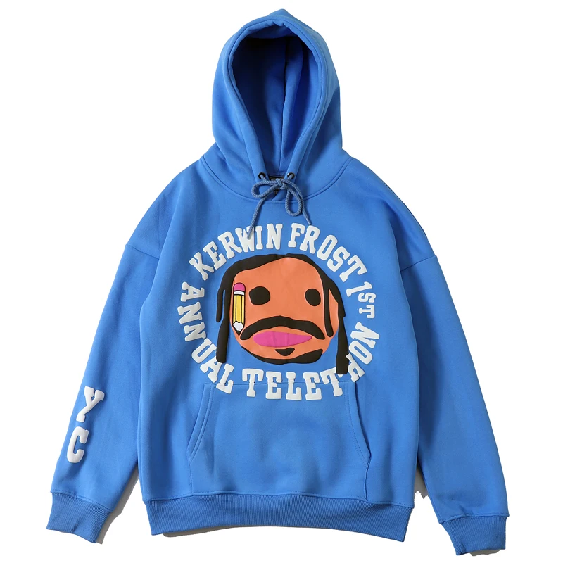 

Kanye West Graffiti Foam Printing Plus Velvet Sweatshirt Men Harajuku Fleece Hoodie Hip Hop Stranger Things Hooded Hoodies