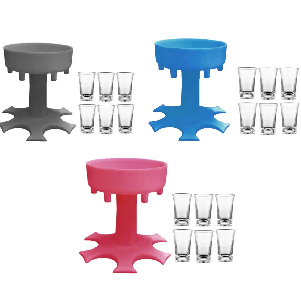 

6 Shot Glass Dispenser Holder Filling Liquid Hanging Holder Stand Carrier Caddy With Glass Cups Bar Beer Cocktail Barware Gadget