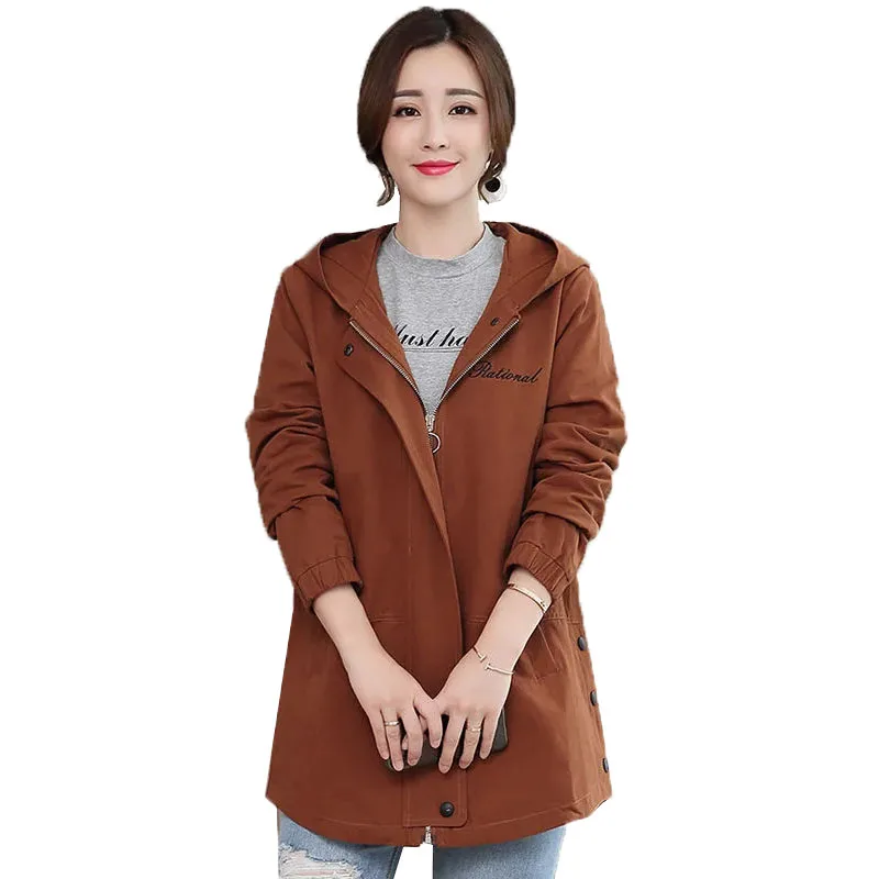 

2022Spring Autumn New Women Trench Coat Women's Windbreaker Loose Tops Office Female Casual Basic Hooded Pocket Female Coat R950