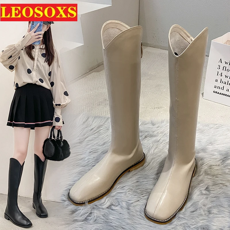 

Don't Drop Thigh-high Boots Lady Knight Autumn/winter 2021 New Thick Heel Fashion Low Heel But Knee British Style High Boots