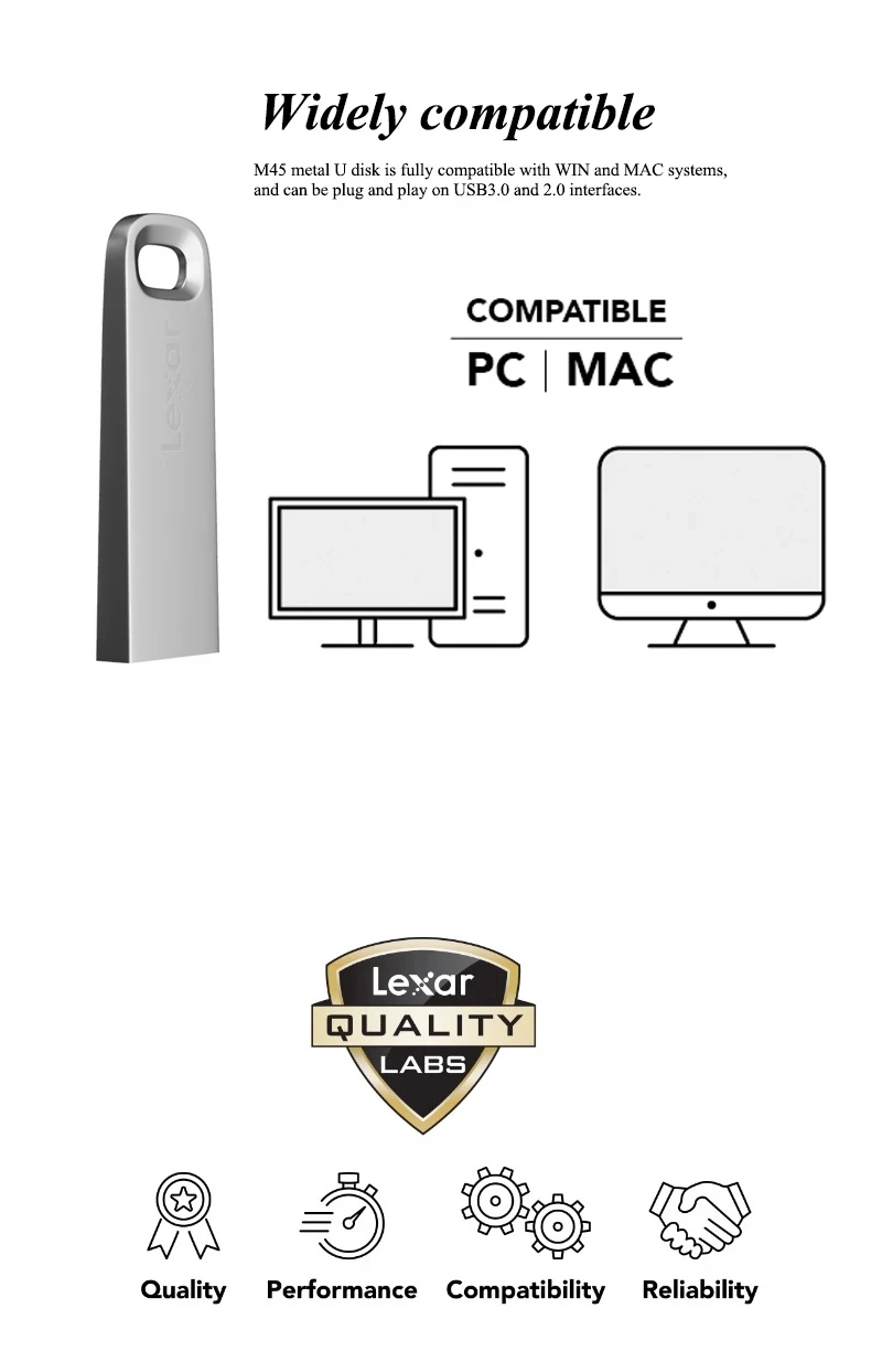 Lexar USB 3,0 M45 USB флэш-накопитель 32 Гб 64 Гб Высокое Скорость 100 МБ/с. металлический флешки USB флэш накопитель 128 ГБ USB флеш-накопитель
