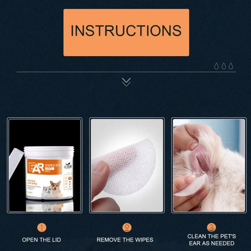 130PCS/Pack Pet Grooming Wipes Hypoallergenic Ear Cleaning Pad For Dogs Cats Odor Eliminator Deodorizing Dog |