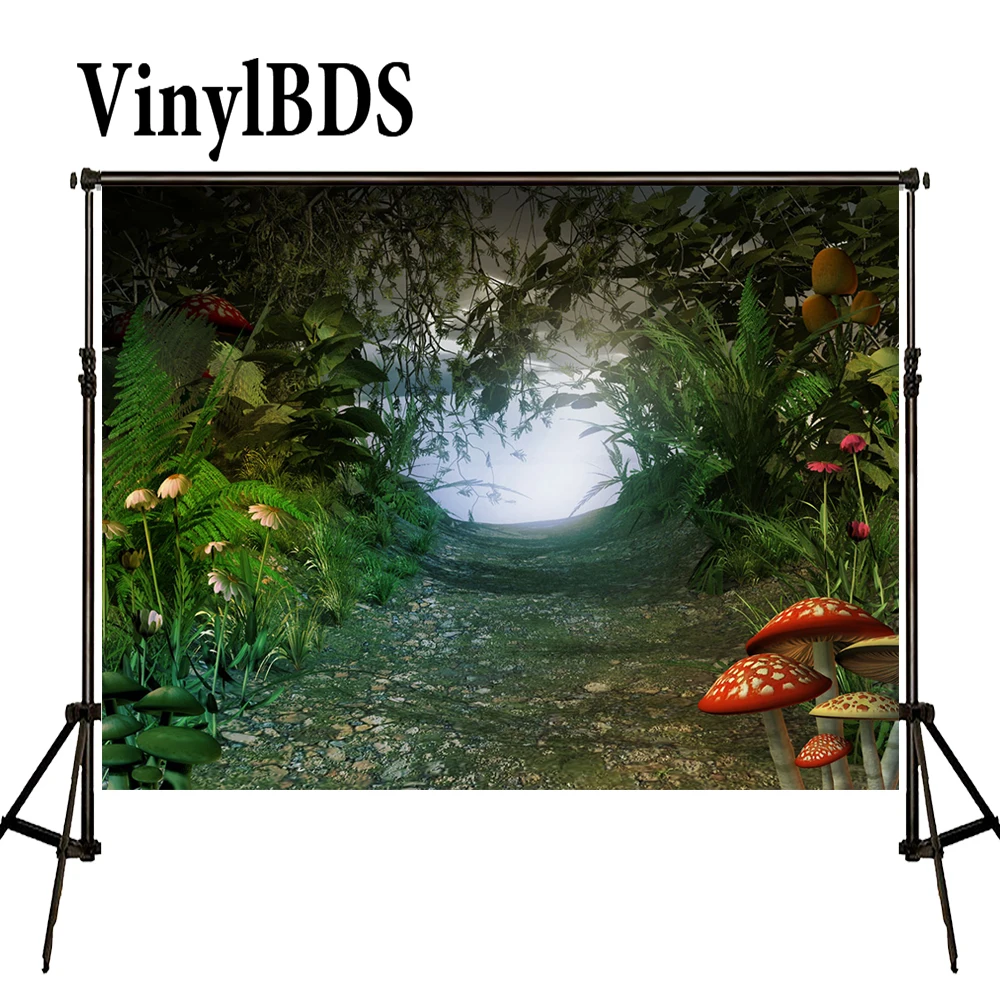 Винилбд фон для фотосъемки Сказочный с лесом декорационный детской грибами |
